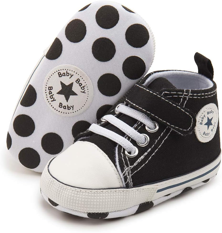 Unisex Baby Boy Girl Canvas Sneaker Soft Sole Infant Lace up Newborn Ankle Toddler First Walkers Crib Shoes