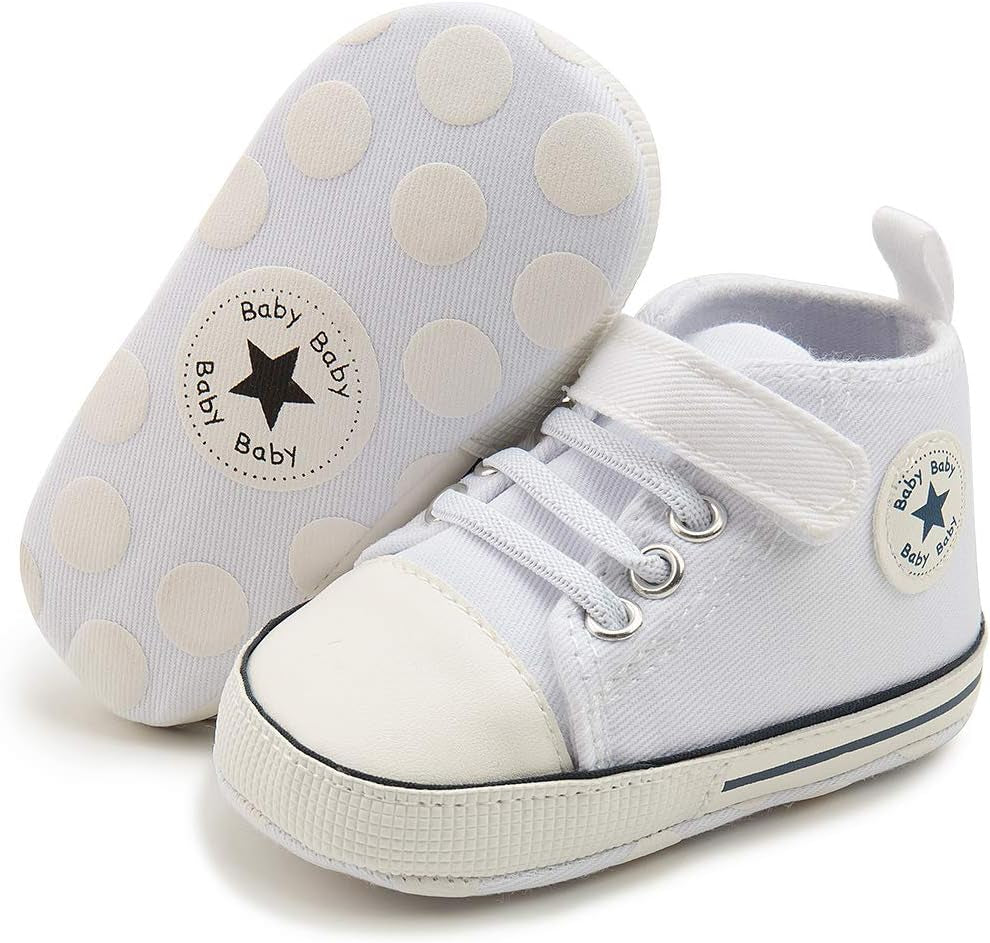 Unisex Baby Boy Girl Canvas Sneaker Soft Sole Infant Lace up Newborn Ankle Toddler First Walkers Crib Shoes
