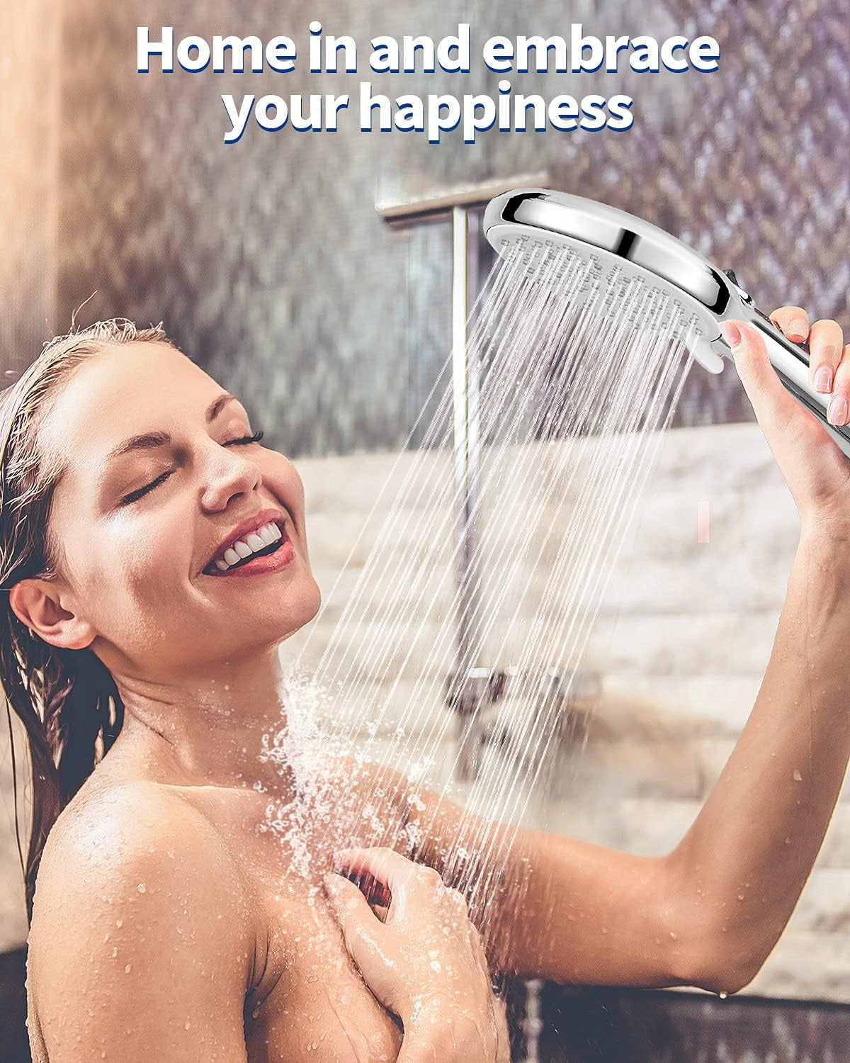 High Pressure Handheld Shower Head 4-Setting Shower Head Kit - Jet Water Mode - with 59" Stainless Hose and Adjustable Mount Excellent Replacement for Bath Showerhead (HM-001 Brushed Nickel)