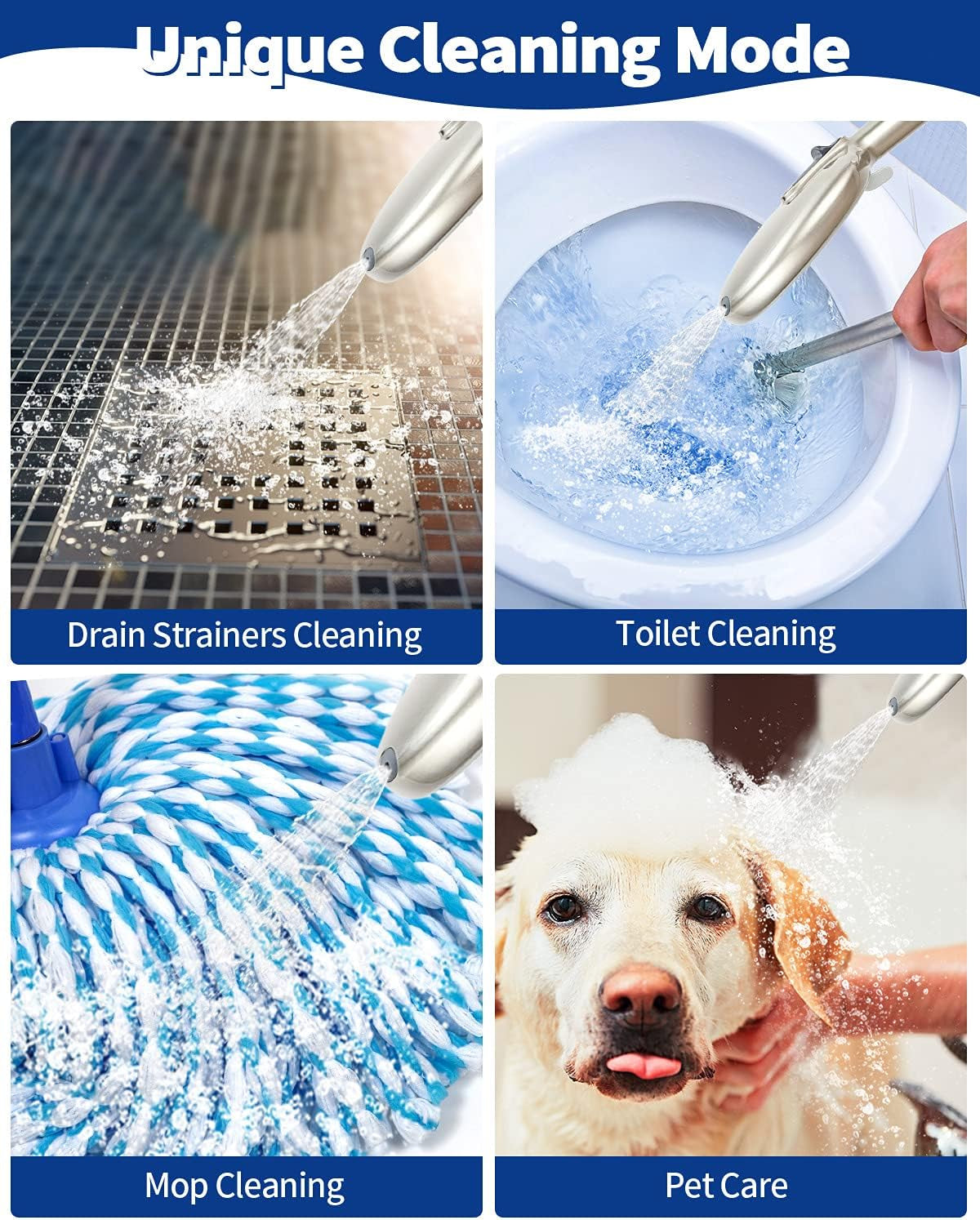 High Pressure Handheld Shower Head 4-Setting Shower Head Kit - Jet Water Mode - with 59" Stainless Hose and Adjustable Mount Excellent Replacement for Bath Showerhead (HM-001 Brushed Nickel)