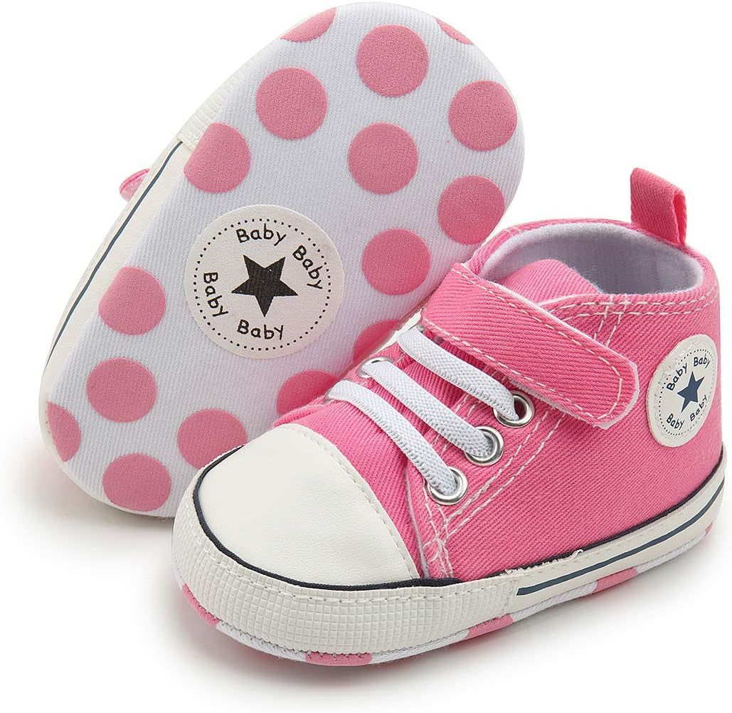 Unisex Baby Boy Girl Canvas Sneaker Soft Sole Infant Lace up Newborn Ankle Toddler First Walkers Crib Shoes