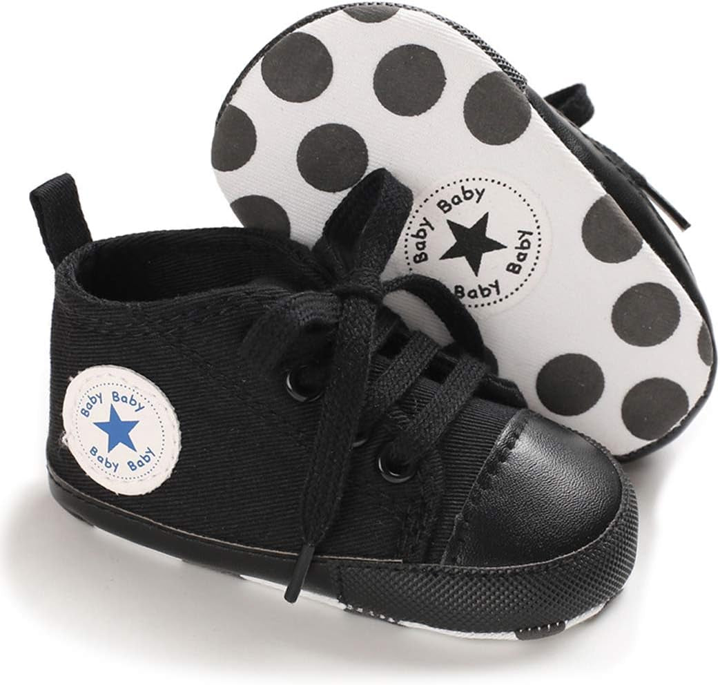 Unisex Baby Boy Girl Canvas Sneaker Soft Sole Infant Lace up Newborn Ankle Toddler First Walkers Crib Shoes