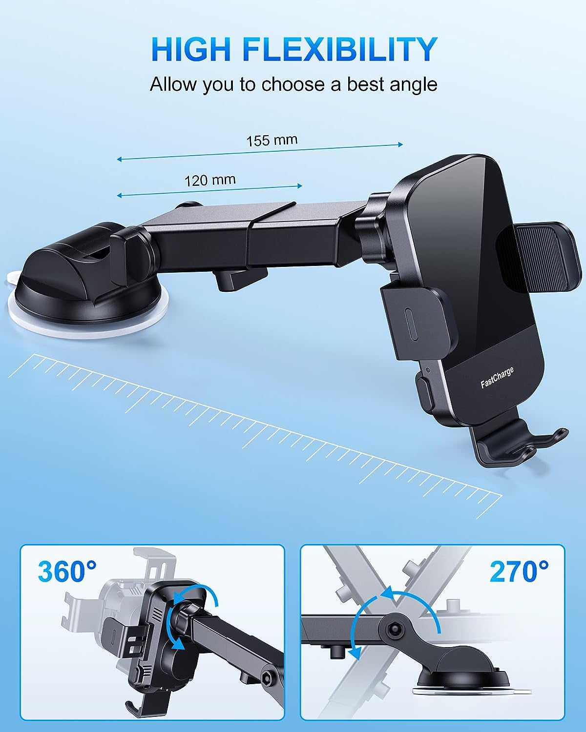 Wireless Car Charger, 15W Qi Fast Charging Auto Clamping Car Charger Phone Mount Windshield Dashboard Air Vent Phone Holder for Iphone 11 Pro Max Xs, Samsung Galaxy S20, S10+ S9+ Note 9, Etc