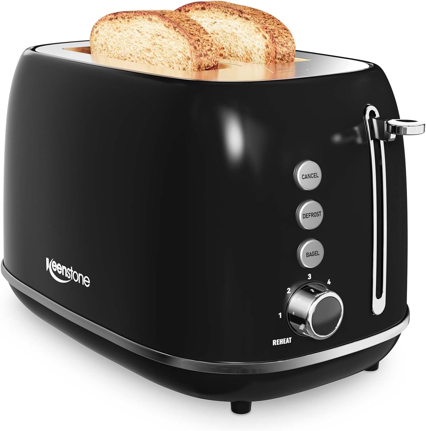 2 Slice Toaster Retro Stainless Steel Toaster with Bagel, Cancel, Defrost Function and 6 Bread Shade Settings Bread Toaster, Extra Wide Slot and Removable Crumb Tray (Black)