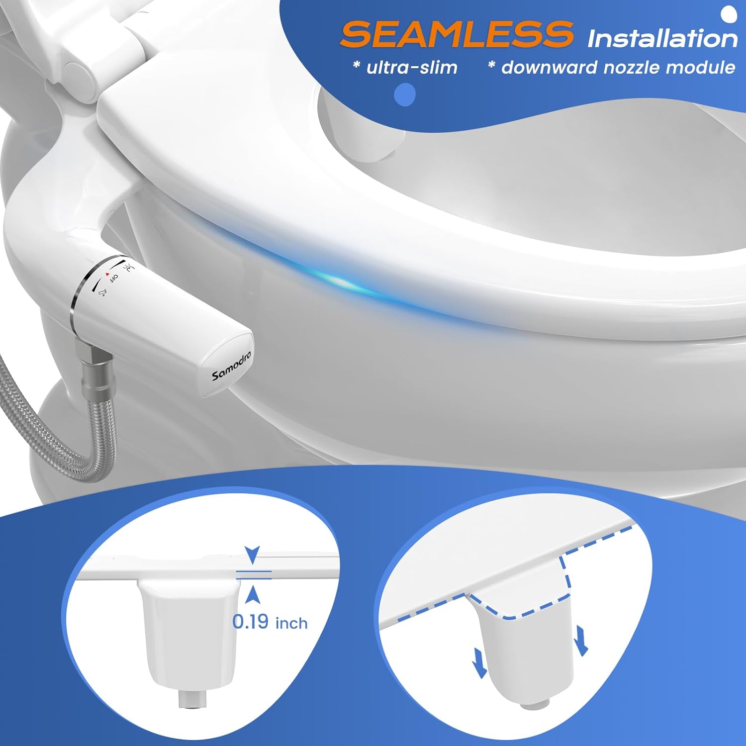 Ultra-Slim Bidet Attachment for Toilet - Self Cleaning Nozzle Hygienic Bidets for Existing Toilets with Adjustable Water Pressure Fresh Water Sprayer - Easy to Install