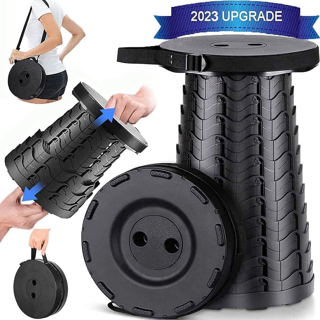 2023 Upgraded Portable Retractable Folding Stool, Collapsible Telescoping Foldable Camping Stool for Adults for Outdoor Fishing Hiking Gardening Travel BBQ
