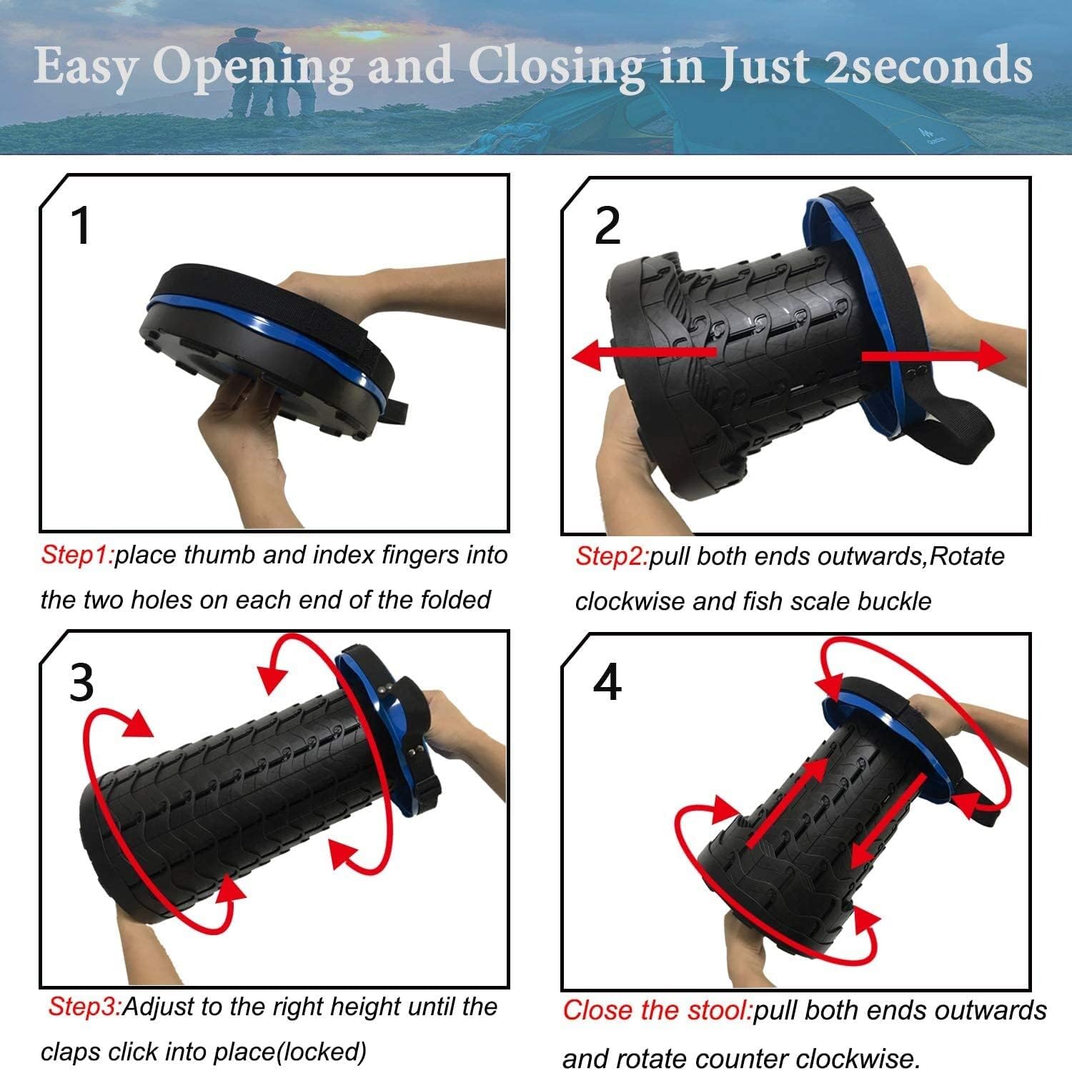 2023 Upgraded Portable Retractable Folding Stool, Collapsible Telescoping Foldable Camping Stool for Adults for Outdoor Fishing Hiking Gardening Travel BBQ