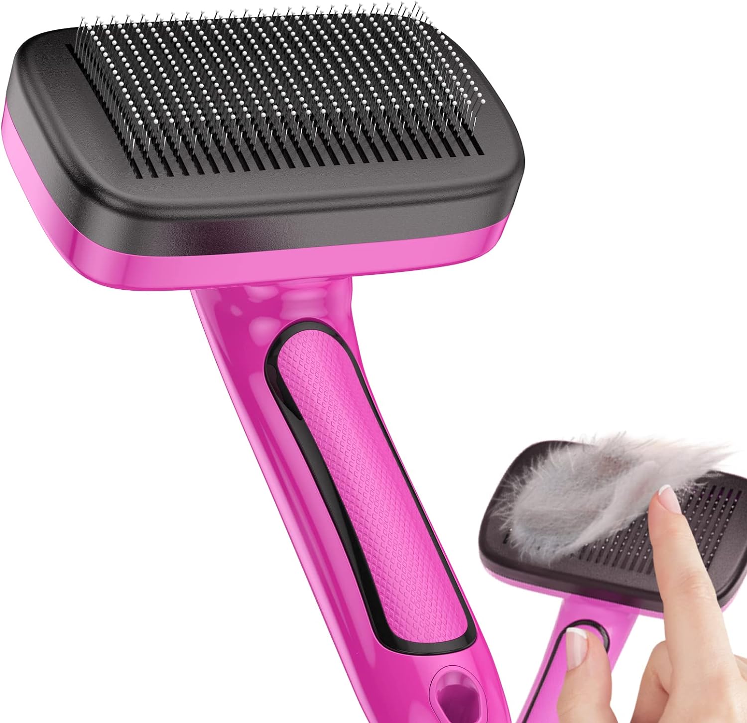 Dog Brush for Shedding Long & Short Haired Dogs, Cat Self Cleaning Slicker Retractable Brush for Curly Straight Hair, Removes Loose Fur, Mats, Tangles from Animals & Pet'S Coat, Black