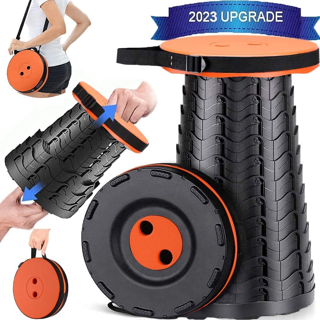 2023 Upgraded Portable Retractable Folding Stool, Collapsible Telescoping Foldable Camping Stool for Adults for Outdoor Fishing Hiking Gardening Travel BBQ