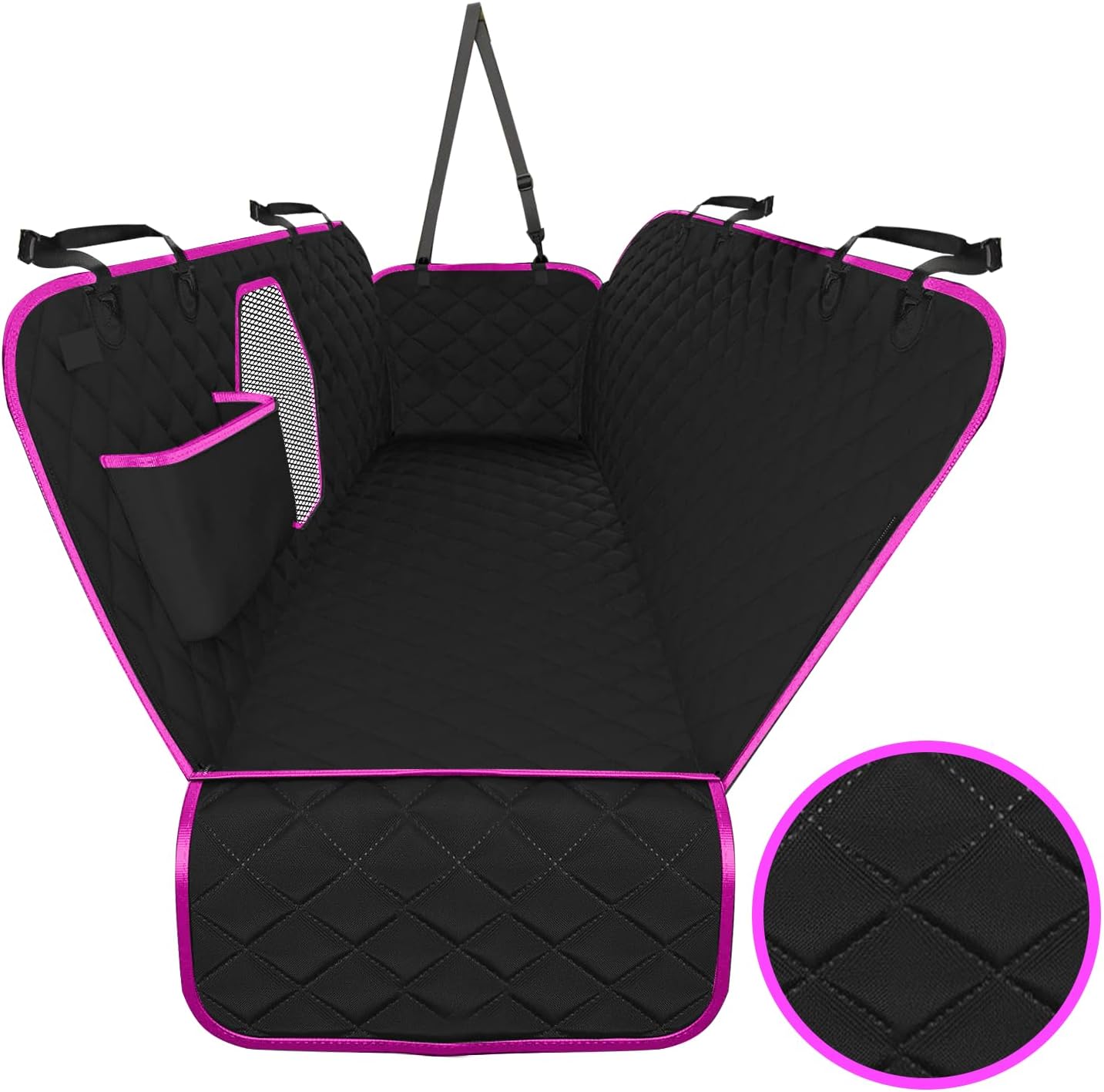 Dog Car Seat Cover Car Seat Protector- Dog Seat Cover for Back Seat of Suvs, Trucks, Cars - Waterproof & Convertible Vehicle Dog Hammock for Car Backseat - Mesh Window - Black