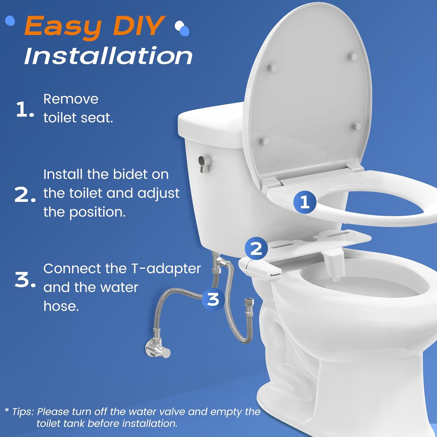 Ultra-Slim Bidet Attachment for Toilet - Self Cleaning Nozzle Hygienic Bidets for Existing Toilets with Adjustable Water Pressure Fresh Water Sprayer - Easy to Install
