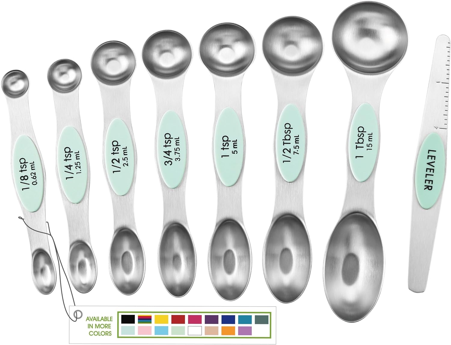 Magnetic Measuring Spoons Set with Strong N45 Magnets, Heavy Duty Stainless Steel Metal, Fits in Most Kitchen Spice Jars for Baking & Cooking, BPA Free, Black, Set of 8 with Leveler