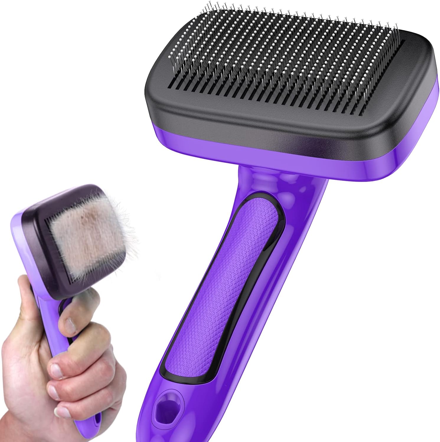 Dog Brush for Shedding Long & Short Haired Dogs, Cat Self Cleaning Slicker Retractable Brush for Curly Straight Hair, Removes Loose Fur, Mats, Tangles from Animals & Pet'S Coat, Black