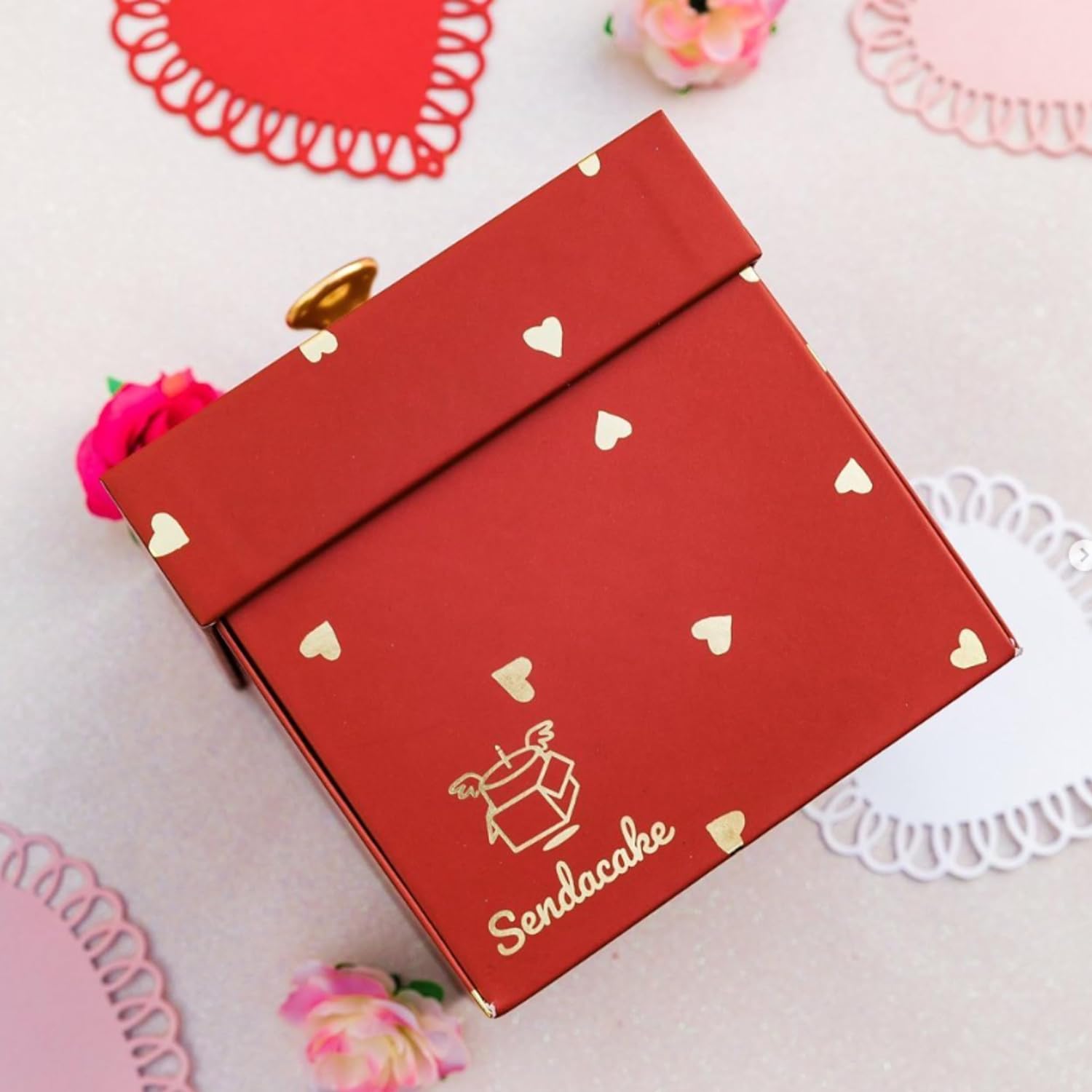 Sendacake Valentine'S Day Love Flying Butterfly Surprise Explosion Gift Box - Flower Shower & Delicious 3" Mini Cakes for Delivery - Gift for Girlfriend, Wife, Women
