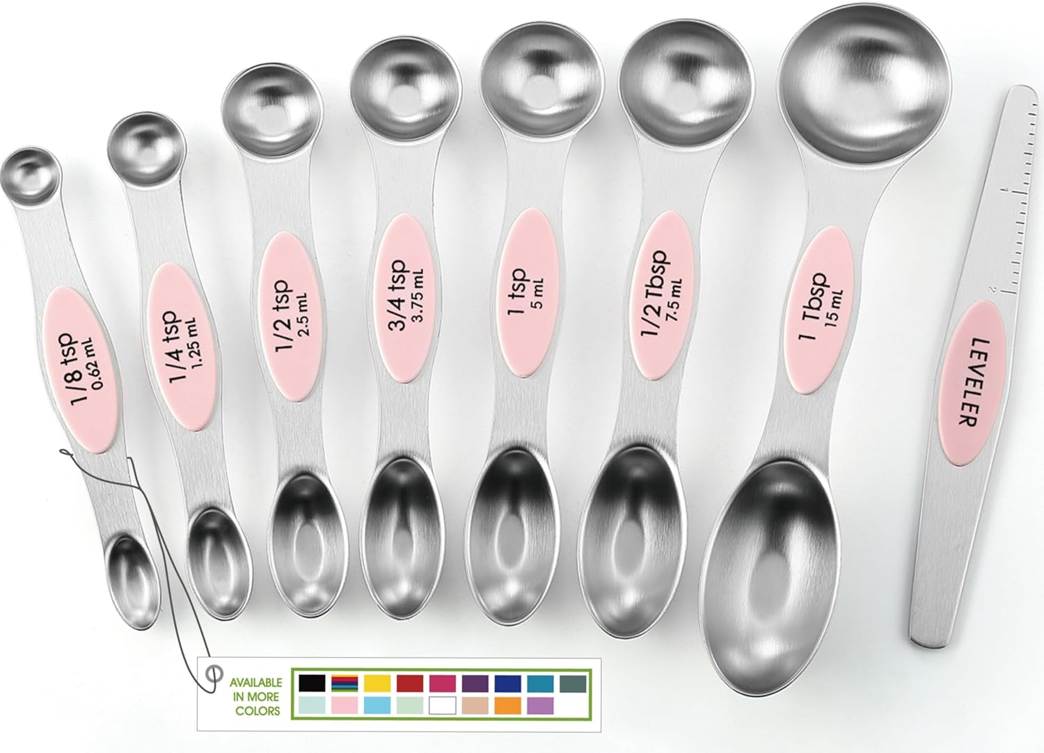Magnetic Measuring Spoons Set with Strong N45 Magnets, Heavy Duty Stainless Steel Metal, Fits in Most Kitchen Spice Jars for Baking & Cooking, BPA Free, Black, Set of 8 with Leveler