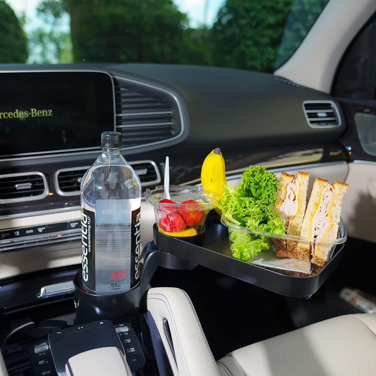Car Cup Holder Expander and Attachable Tray, Fits Yeti/Hydroflasks/Nalgene 16-40 Oz. Dual Cup Holder with Adjustable Swivel Tray. Organizer Table for Car, Truck, Automotive
