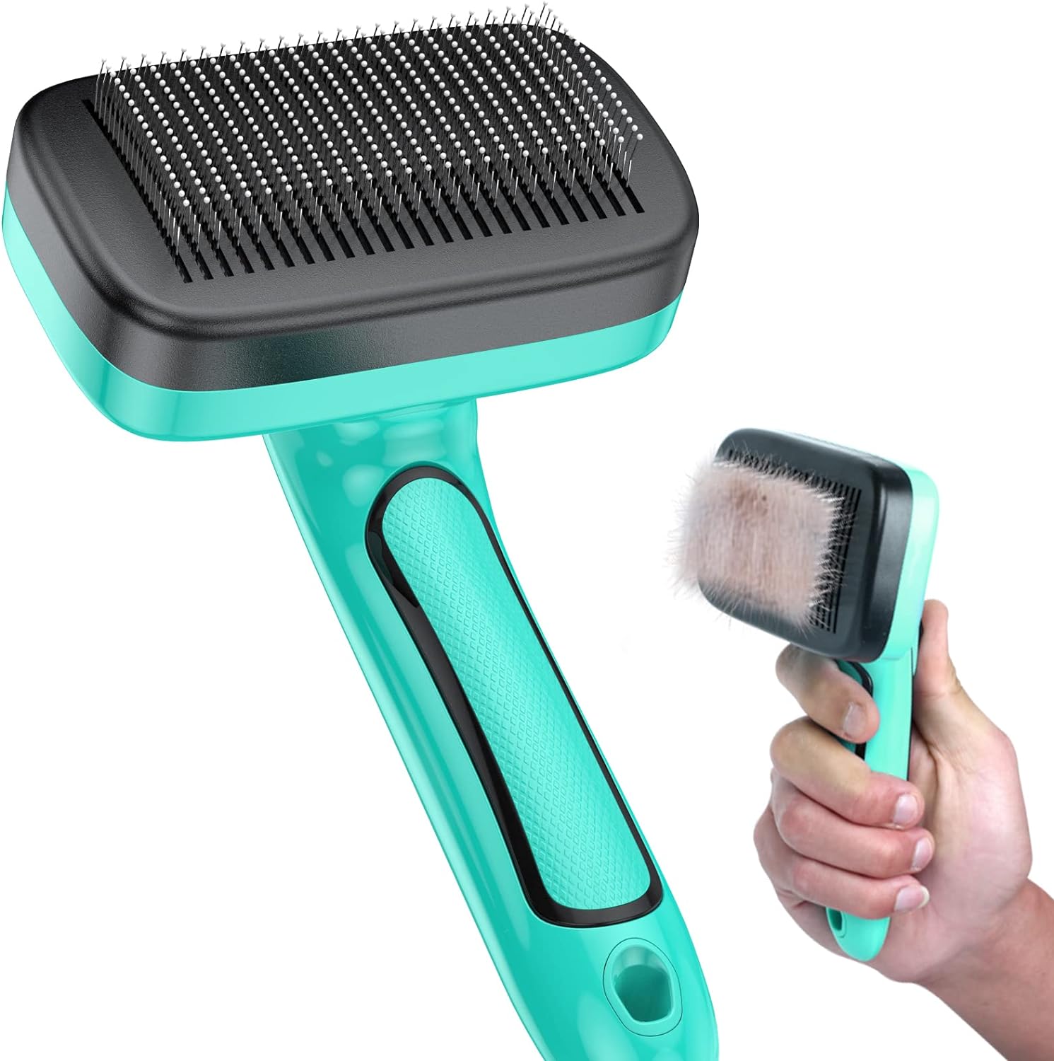 Dog Brush for Shedding Long & Short Haired Dogs, Cat Self Cleaning Slicker Retractable Brush for Curly Straight Hair, Removes Loose Fur, Mats, Tangles from Animals & Pet'S Coat, Black