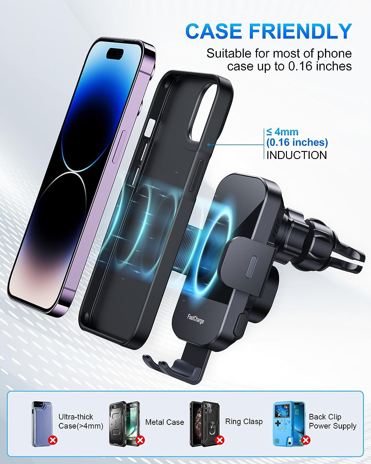 Wireless Car Charger, 15W Qi Fast Charging Auto Clamping Car Charger Phone Mount Windshield Dashboard Air Vent Phone Holder for Iphone 11 Pro Max Xs, Samsung Galaxy S20, S10+ S9+ Note 9, Etc
