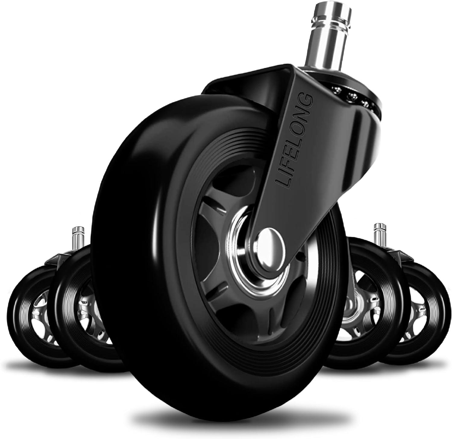 Office Chair Wheels Replacement Rubber Chair Casters for Hardwood Floors and Carpet, Set of 5, Heavy Duty Office Chair Casters for Chairs to Replace Office Chair Mats - Fits 98%