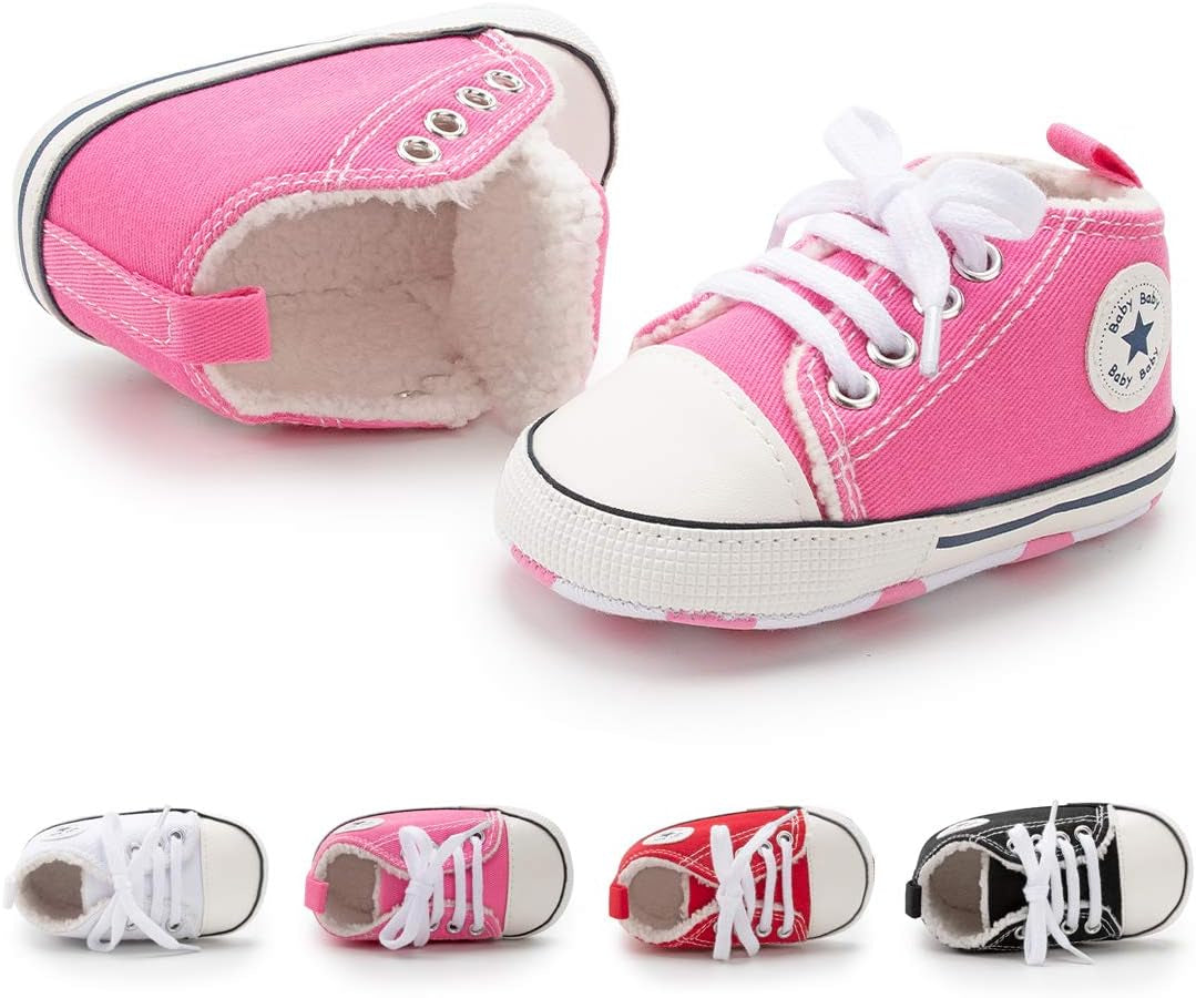 Unisex Baby Boy Girl Canvas Sneaker Soft Sole Infant Lace up Newborn Ankle Toddler First Walkers Crib Shoes