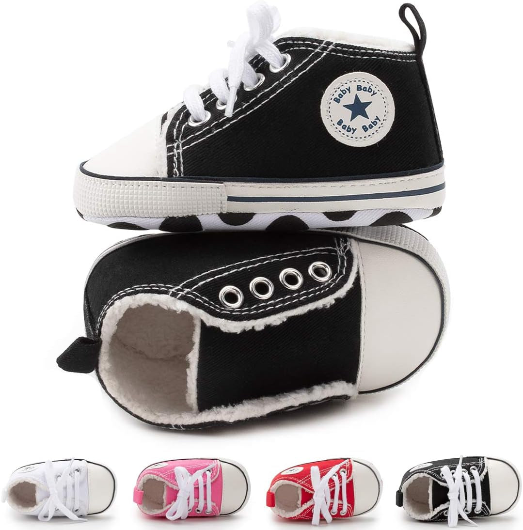 Unisex Baby Boy Girl Canvas Sneaker Soft Sole Infant Lace up Newborn Ankle Toddler First Walkers Crib Shoes