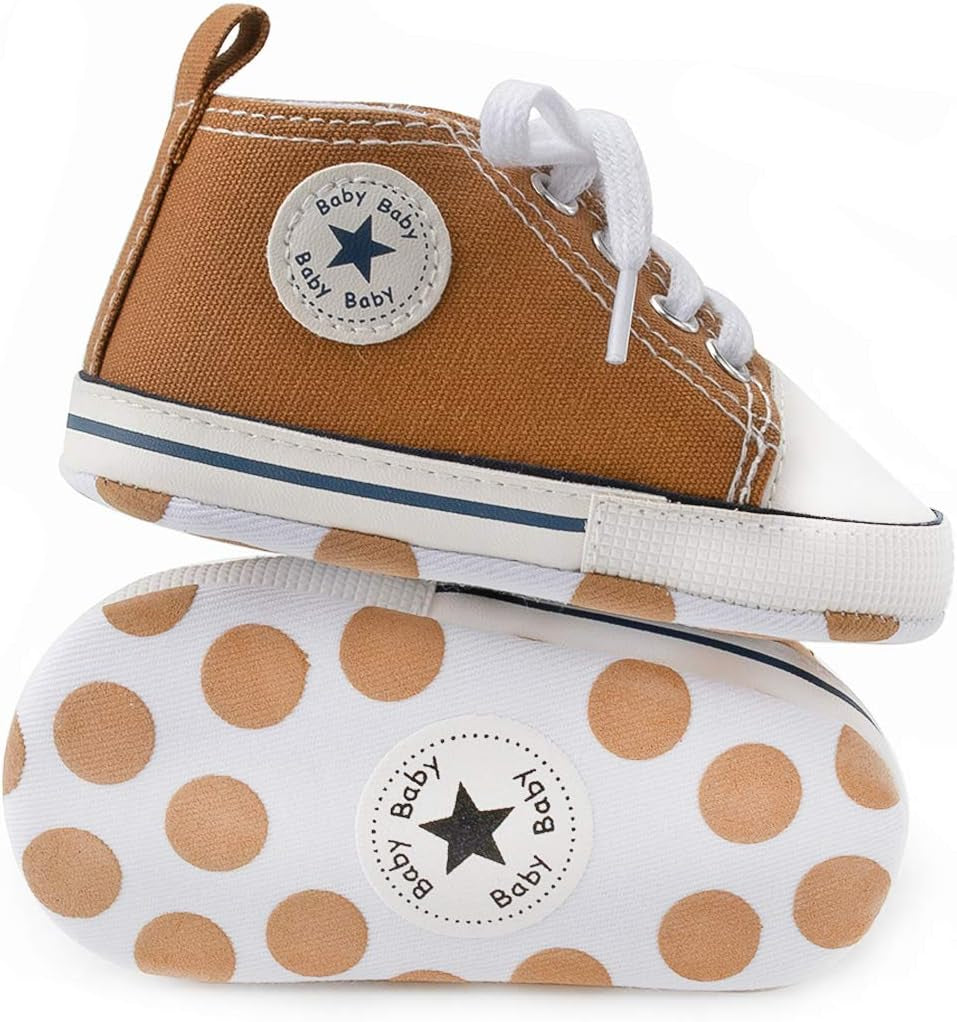 Unisex Baby Boy Girl Canvas Sneaker Soft Sole Infant Lace up Newborn Ankle Toddler First Walkers Crib Shoes