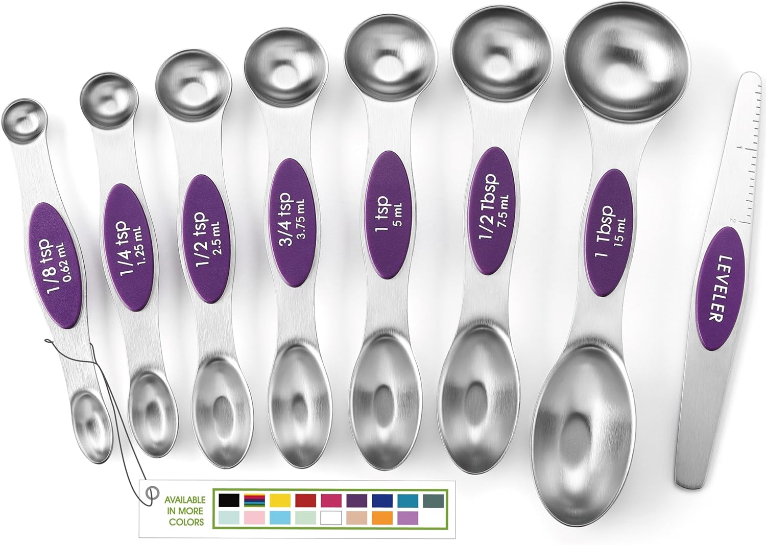 Magnetic Measuring Spoons Set with Strong N45 Magnets, Heavy Duty Stainless Steel Metal, Fits in Most Kitchen Spice Jars for Baking & Cooking, BPA Free, Black, Set of 8 with Leveler