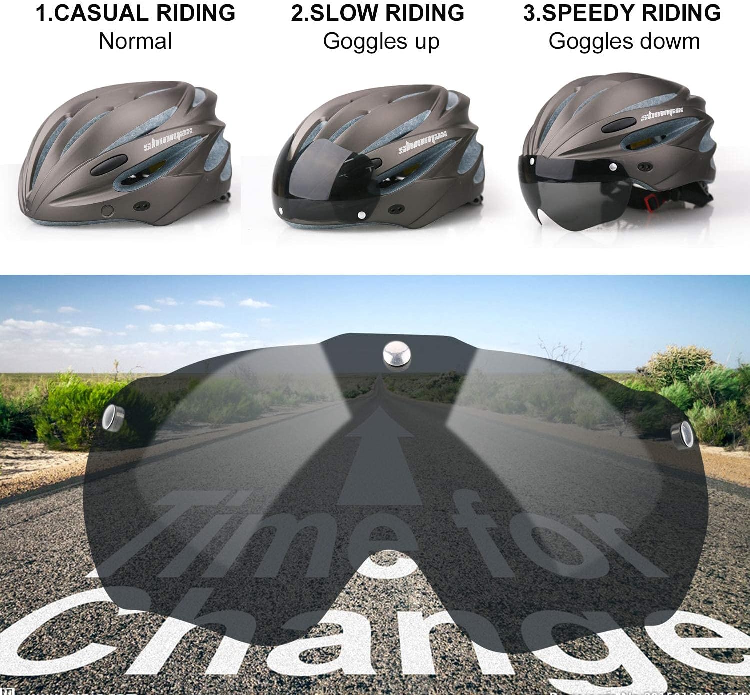 Bike Helmet, Bicycle Helmet with USB Charging Light&Detachable Magnetic Goggles&Removable Sun Visor&Portable Bag Adjustable Cycling Helmet