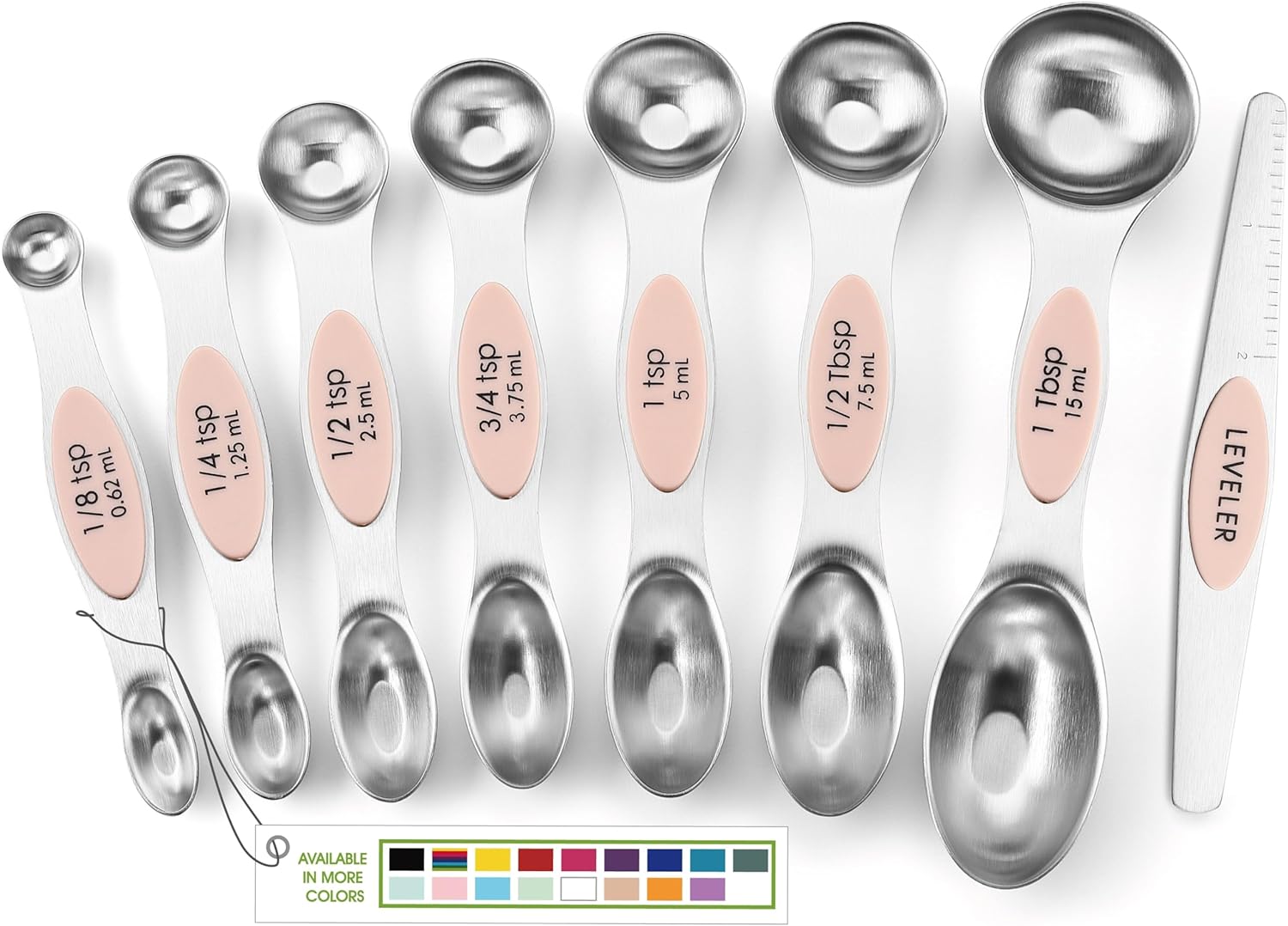Magnetic Measuring Spoons Set with Strong N45 Magnets, Heavy Duty Stainless Steel Metal, Fits in Most Kitchen Spice Jars for Baking & Cooking, BPA Free, Black, Set of 8 with Leveler