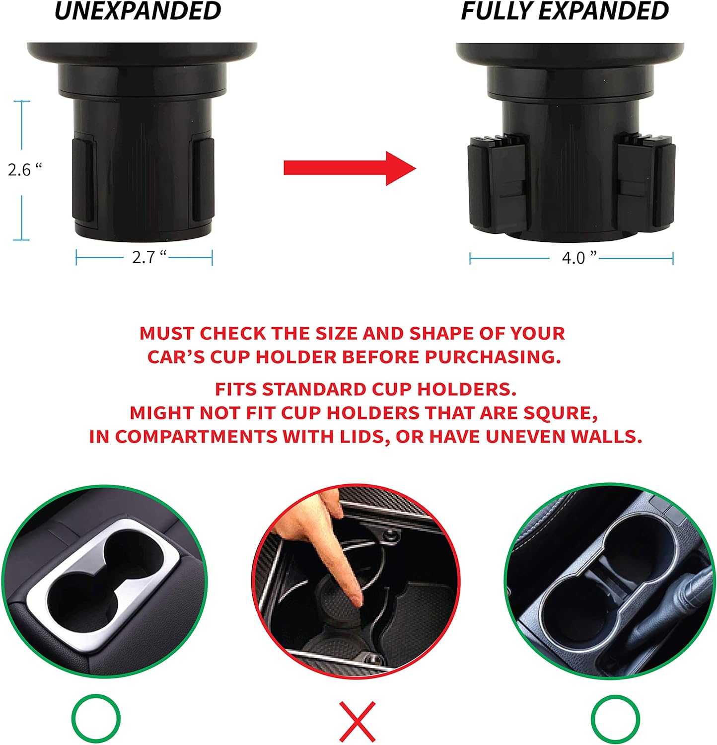 Car Cup Holder Expander and Attachable Tray, Fits Yeti/Hydroflasks/Nalgene 16-40 Oz. Dual Cup Holder with Adjustable Swivel Tray. Organizer Table for Car, Truck, Automotive