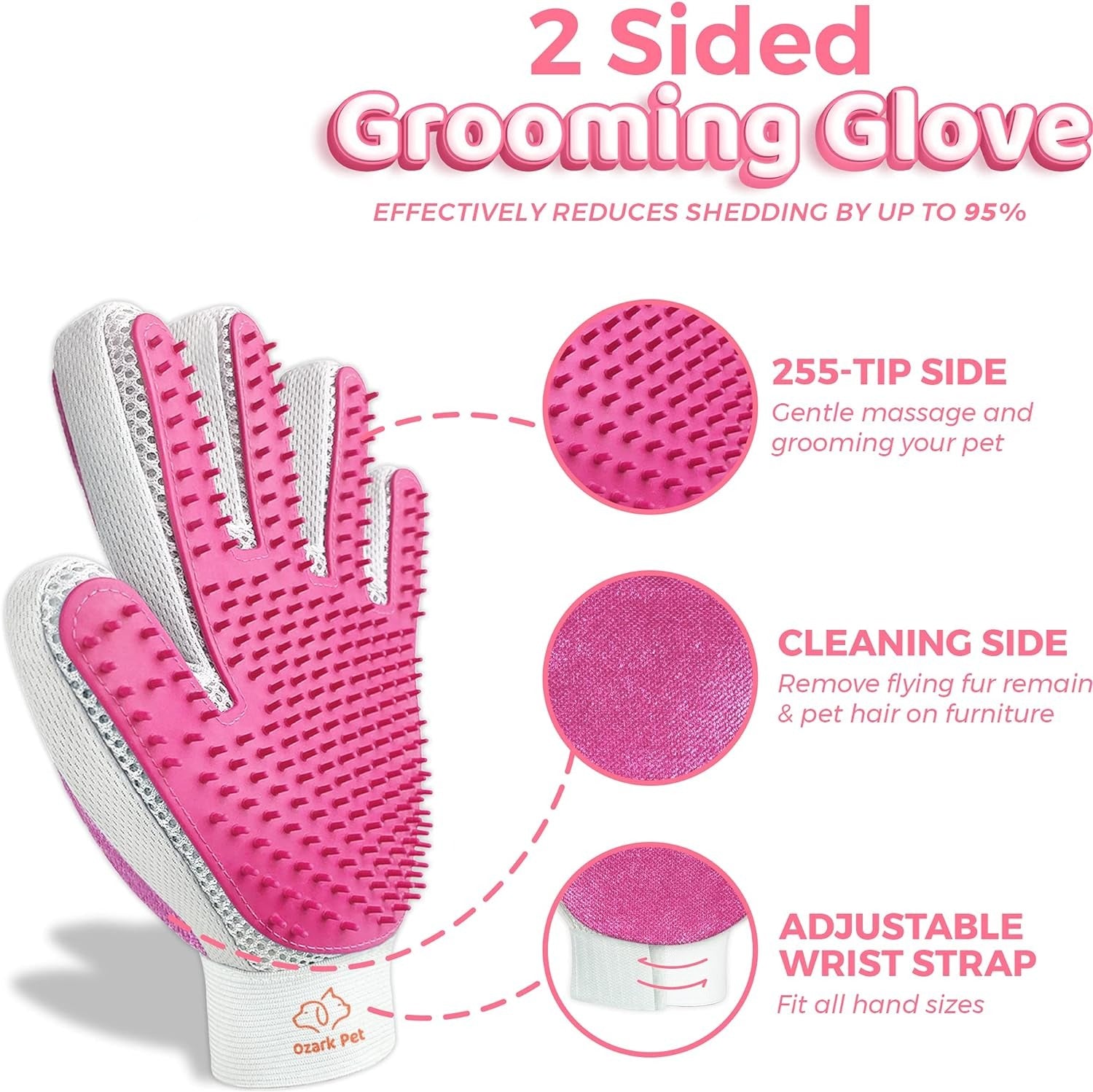 Dog Brush and Cat Brush-With Deshedding Brush, Dog Dematting Tools and 2 Side Shedding Brush Glove, Reduce Shedding up to 95%, for Short to Long Hair, Small to Medium Breeds by (Pink Small)