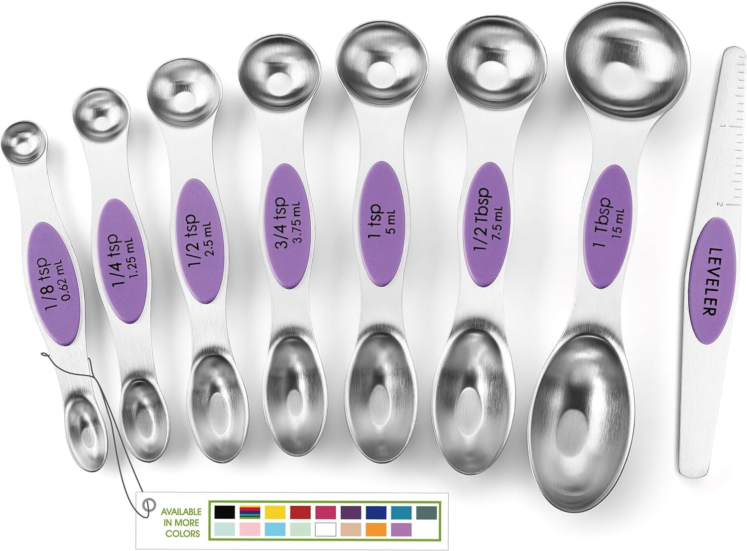 Magnetic Measuring Spoons Set with Strong N45 Magnets, Heavy Duty Stainless Steel Metal, Fits in Most Kitchen Spice Jars for Baking & Cooking, BPA Free, Black, Set of 8 with Leveler