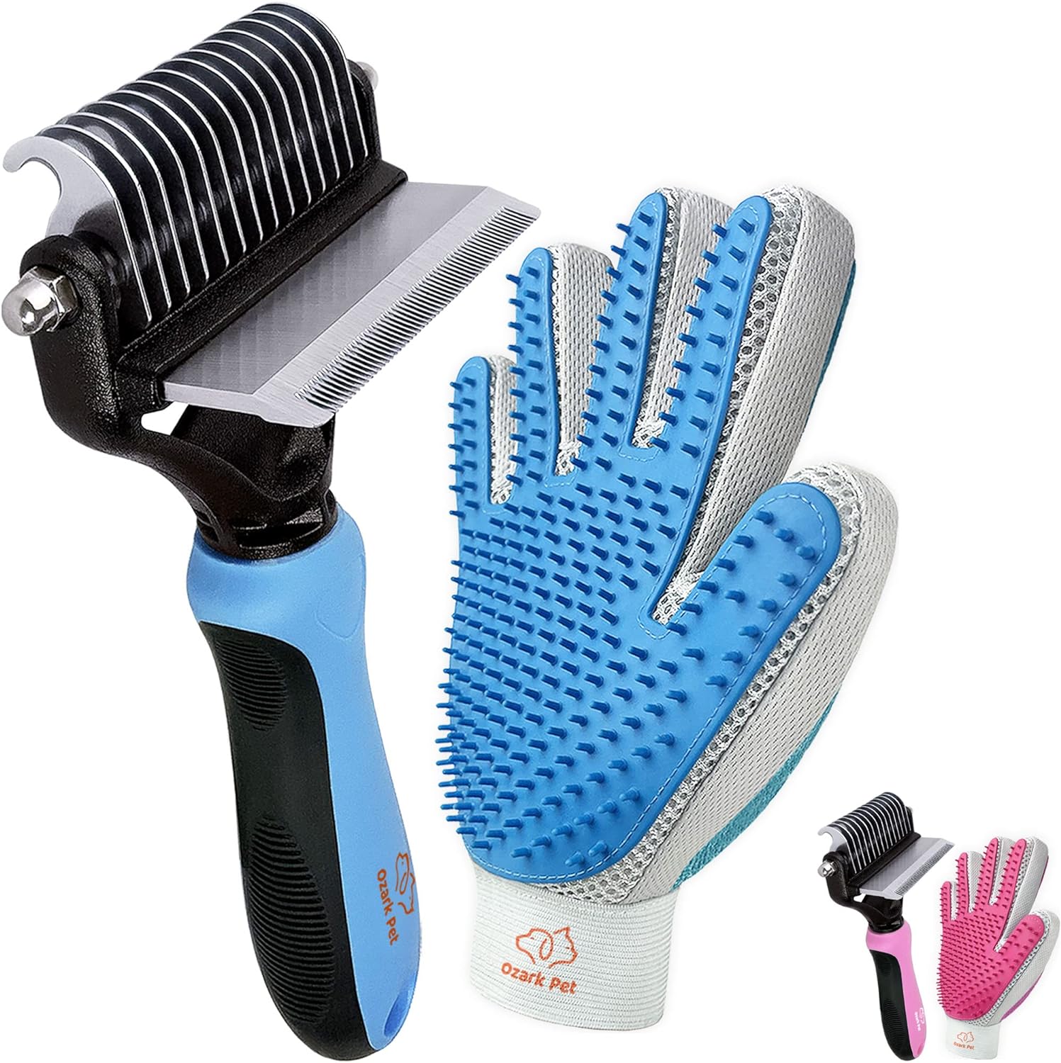Dog Brush and Cat Brush-With Deshedding Brush, Dog Dematting Tools and 2 Side Shedding Brush Glove, Reduce Shedding up to 95%, for Short to Long Hair, Small to Medium Breeds by (Pink Small)