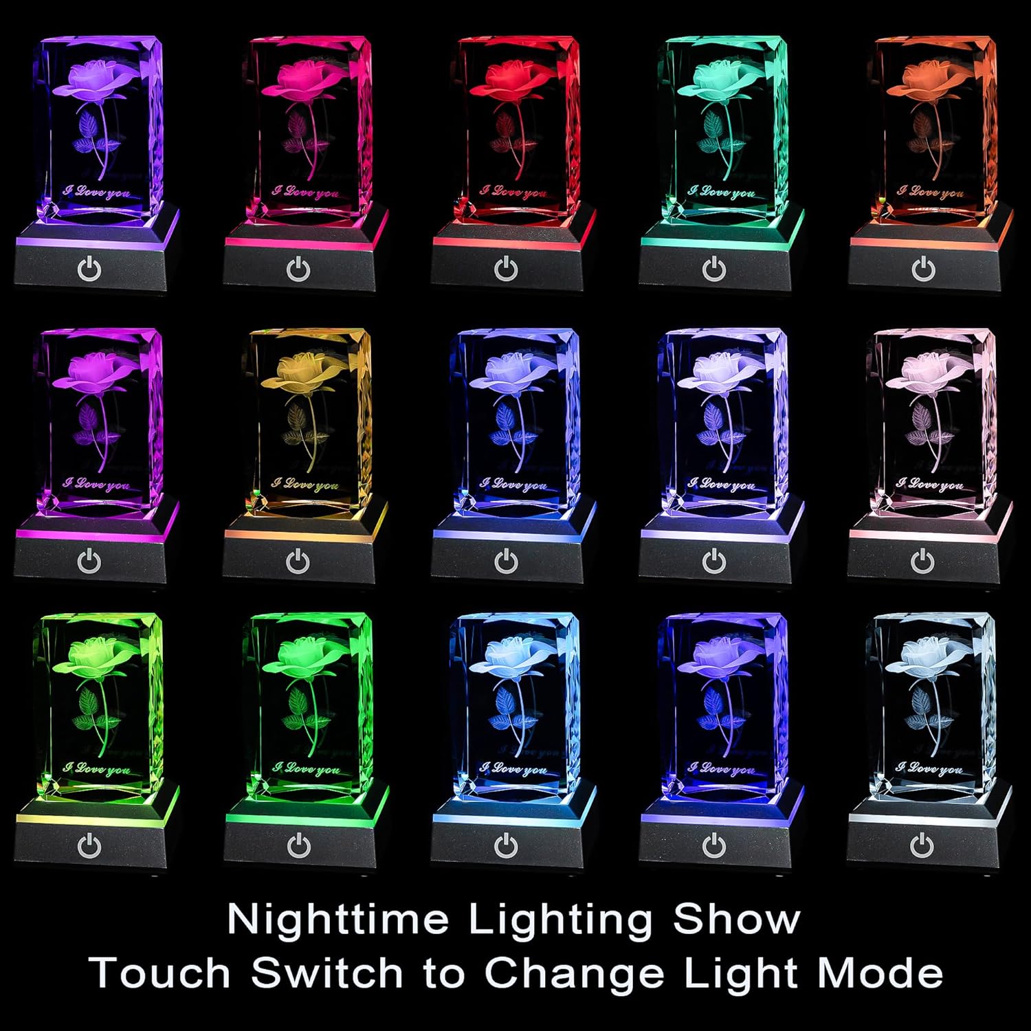 3D Rose Crystal Multicolor Nightlight - I Love You Decolamp - Perfect Valentines Day Gift Ideas for Her My Girlfriend Wife Mom - Unique Anniversary Birthday Presents