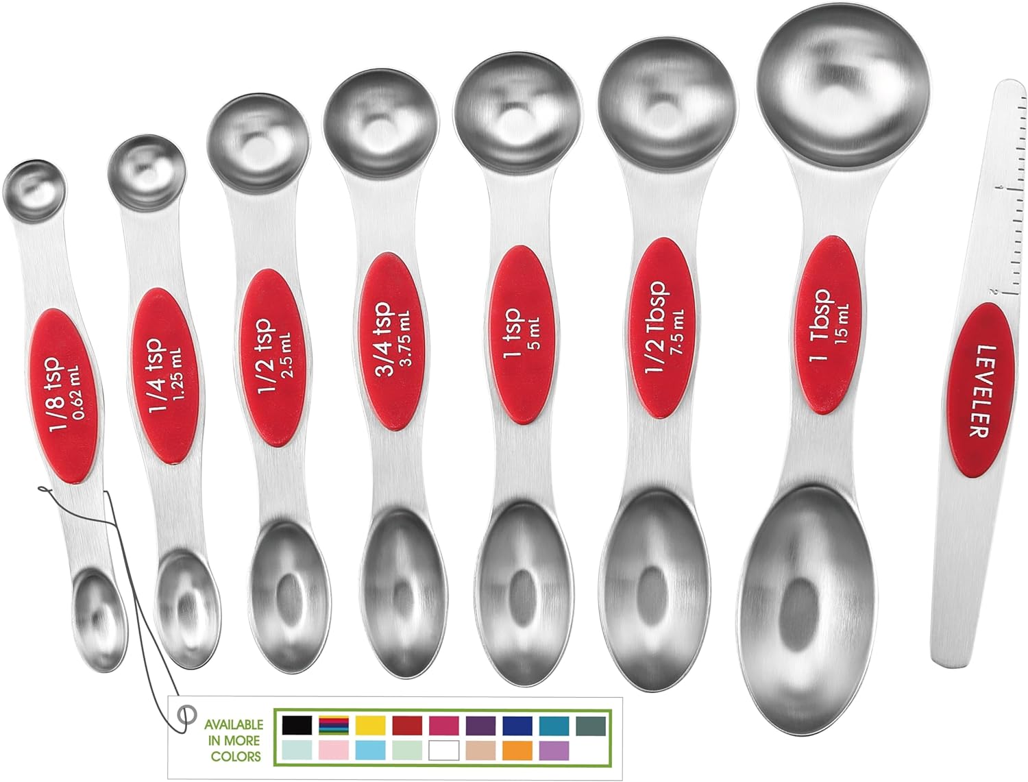 Magnetic Measuring Spoons Set with Strong N45 Magnets, Heavy Duty Stainless Steel Metal, Fits in Most Kitchen Spice Jars for Baking & Cooking, BPA Free, Black, Set of 8 with Leveler