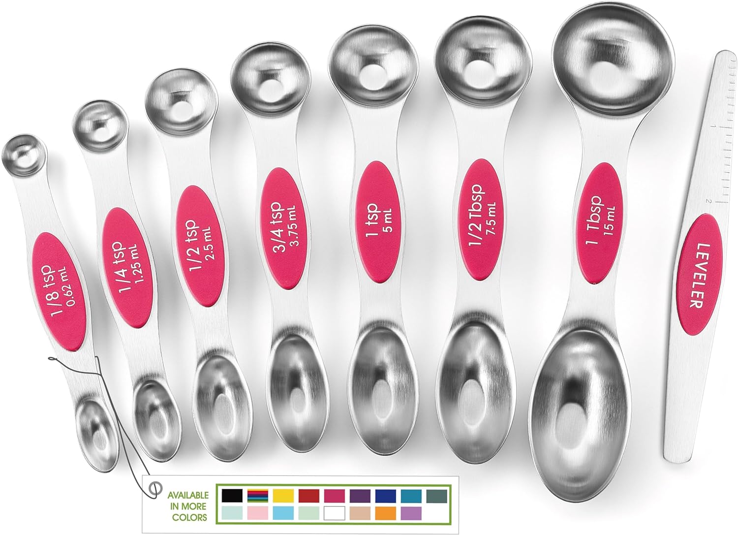 Magnetic Measuring Spoons Set with Strong N45 Magnets, Heavy Duty Stainless Steel Metal, Fits in Most Kitchen Spice Jars for Baking & Cooking, BPA Free, Black, Set of 8 with Leveler