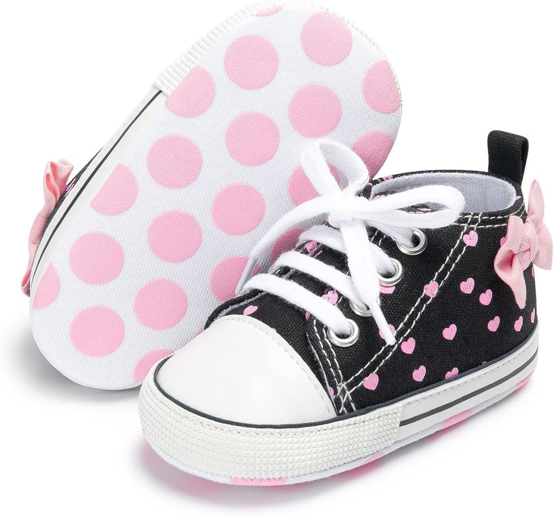 Unisex Baby Boy Girl Canvas Sneaker Soft Sole Infant Lace up Newborn Ankle Toddler First Walkers Crib Shoes