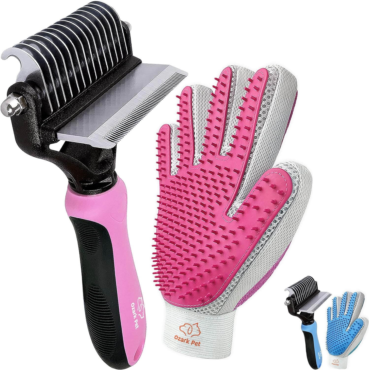 Dog Brush and Cat Brush-With Deshedding Brush, Dog Dematting Tools and 2 Side Shedding Brush Glove, Reduce Shedding up to 95%, for Short to Long Hair, Small to Medium Breeds by (Pink Small)