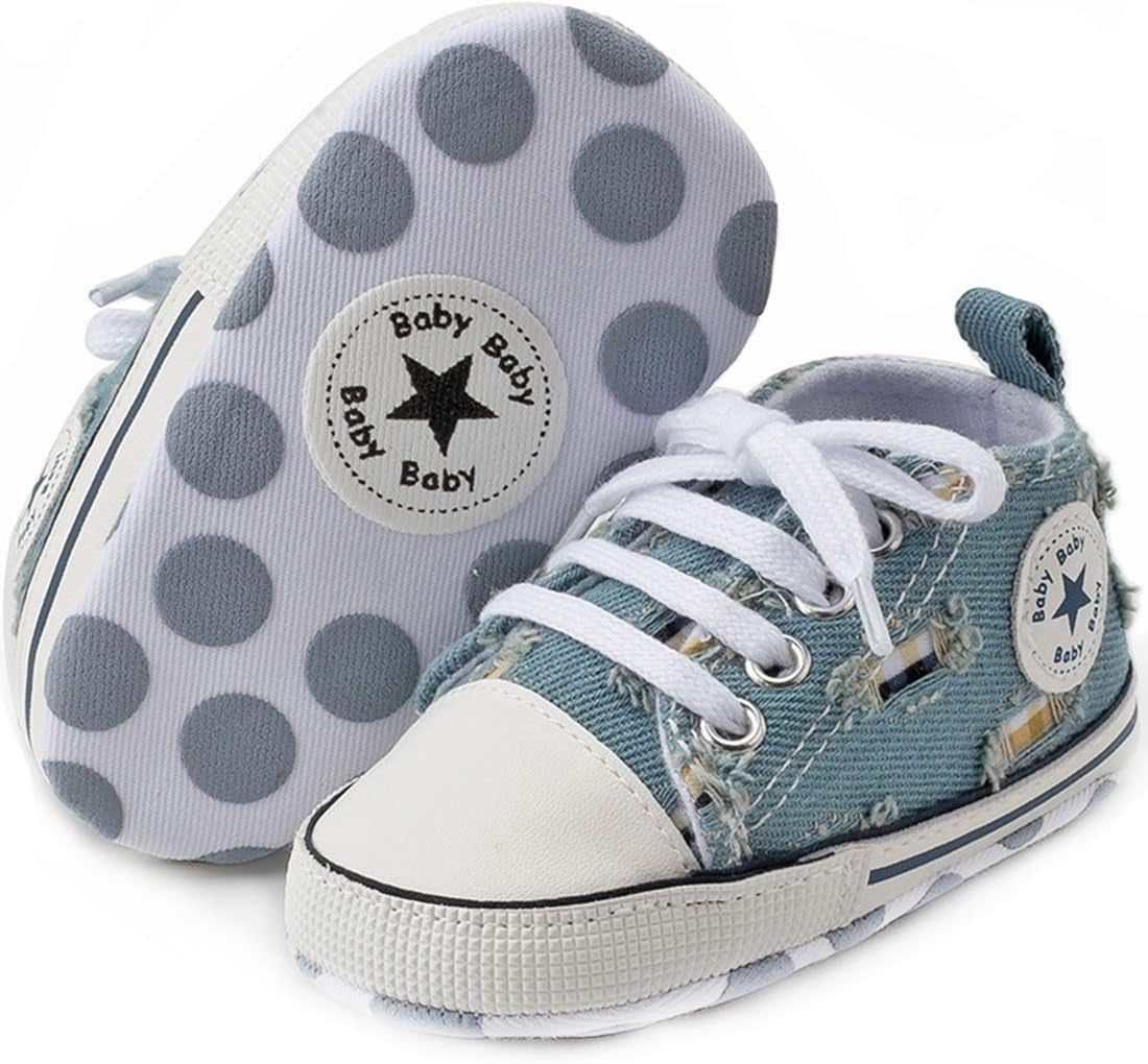 Unisex Baby Boy Girl Canvas Sneaker Soft Sole Infant Lace up Newborn Ankle Toddler First Walkers Crib Shoes