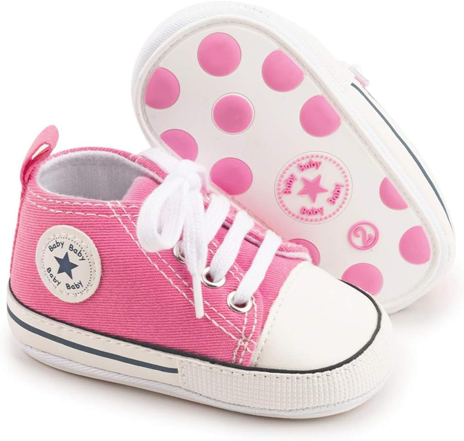 Unisex Baby Boy Girl Canvas Sneaker Soft Sole Infant Lace up Newborn Ankle Toddler First Walkers Crib Shoes