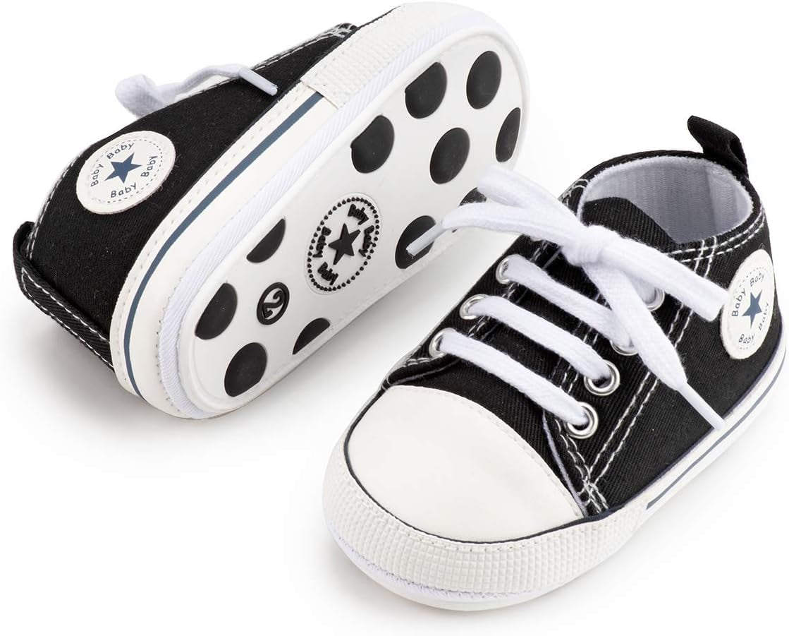 Unisex Baby Boy Girl Canvas Sneaker Soft Sole Infant Lace up Newborn Ankle Toddler First Walkers Crib Shoes