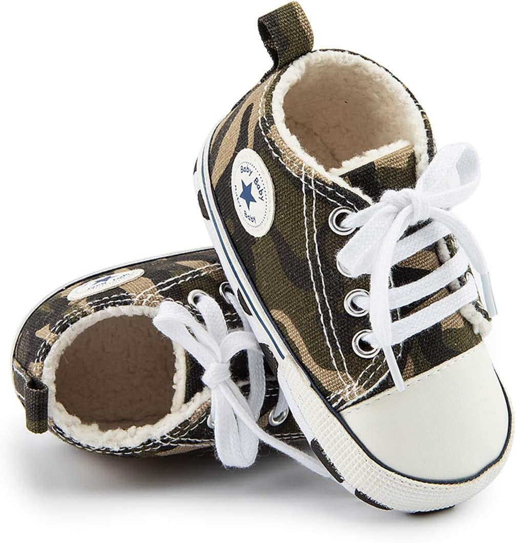 Unisex Baby Boy Girl Canvas Sneaker Soft Sole Infant Lace up Newborn Ankle Toddler First Walkers Crib Shoes