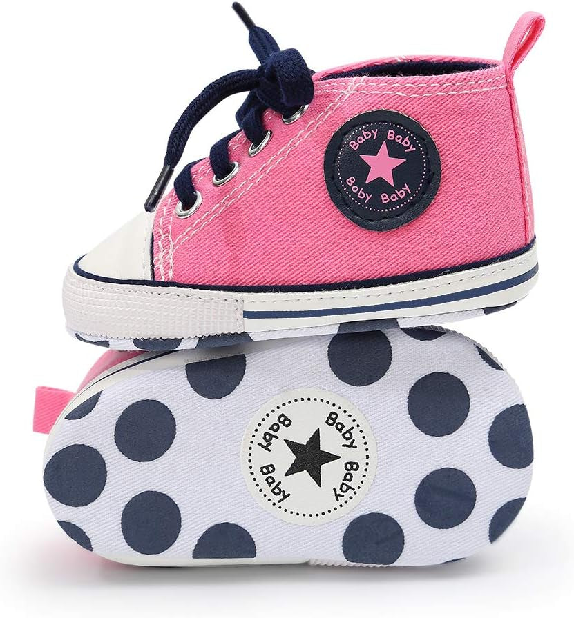 Unisex Baby Boy Girl Canvas Sneaker Soft Sole Infant Lace up Newborn Ankle Toddler First Walkers Crib Shoes