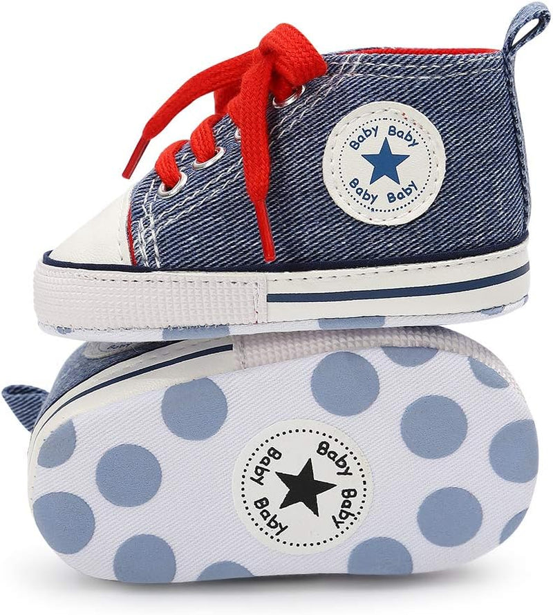 Unisex Baby Boy Girl Canvas Sneaker Soft Sole Infant Lace up Newborn Ankle Toddler First Walkers Crib Shoes
