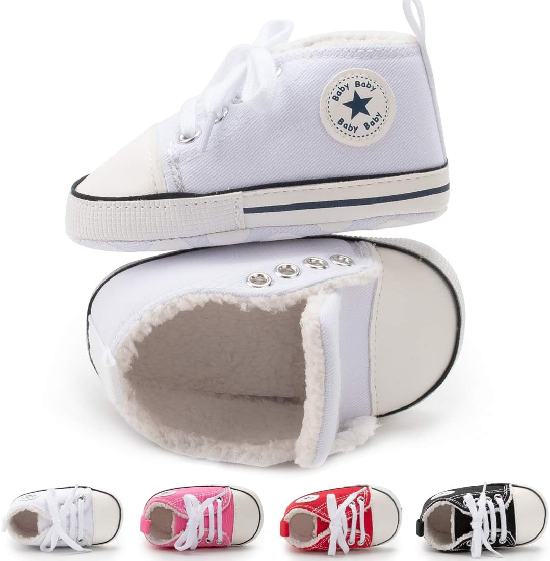 Unisex Baby Boy Girl Canvas Sneaker Soft Sole Infant Lace up Newborn Ankle Toddler First Walkers Crib Shoes