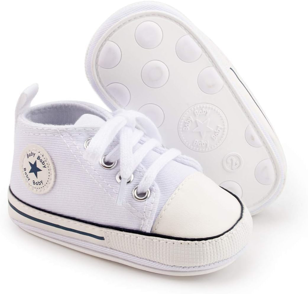 Unisex Baby Boy Girl Canvas Sneaker Soft Sole Infant Lace up Newborn Ankle Toddler First Walkers Crib Shoes
