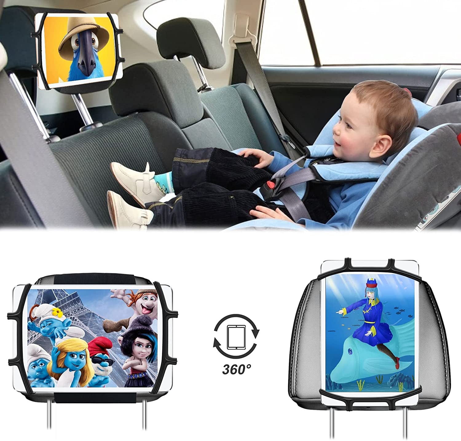 Car Headrest Mount Silicon Holder - 2 Pack Universal Tablet Holder for Car Kids Tablets Car Mount Angle-Adjustable Car Headrest Holder Fits All 7-11 Inch Tablets and Switch Game Machine