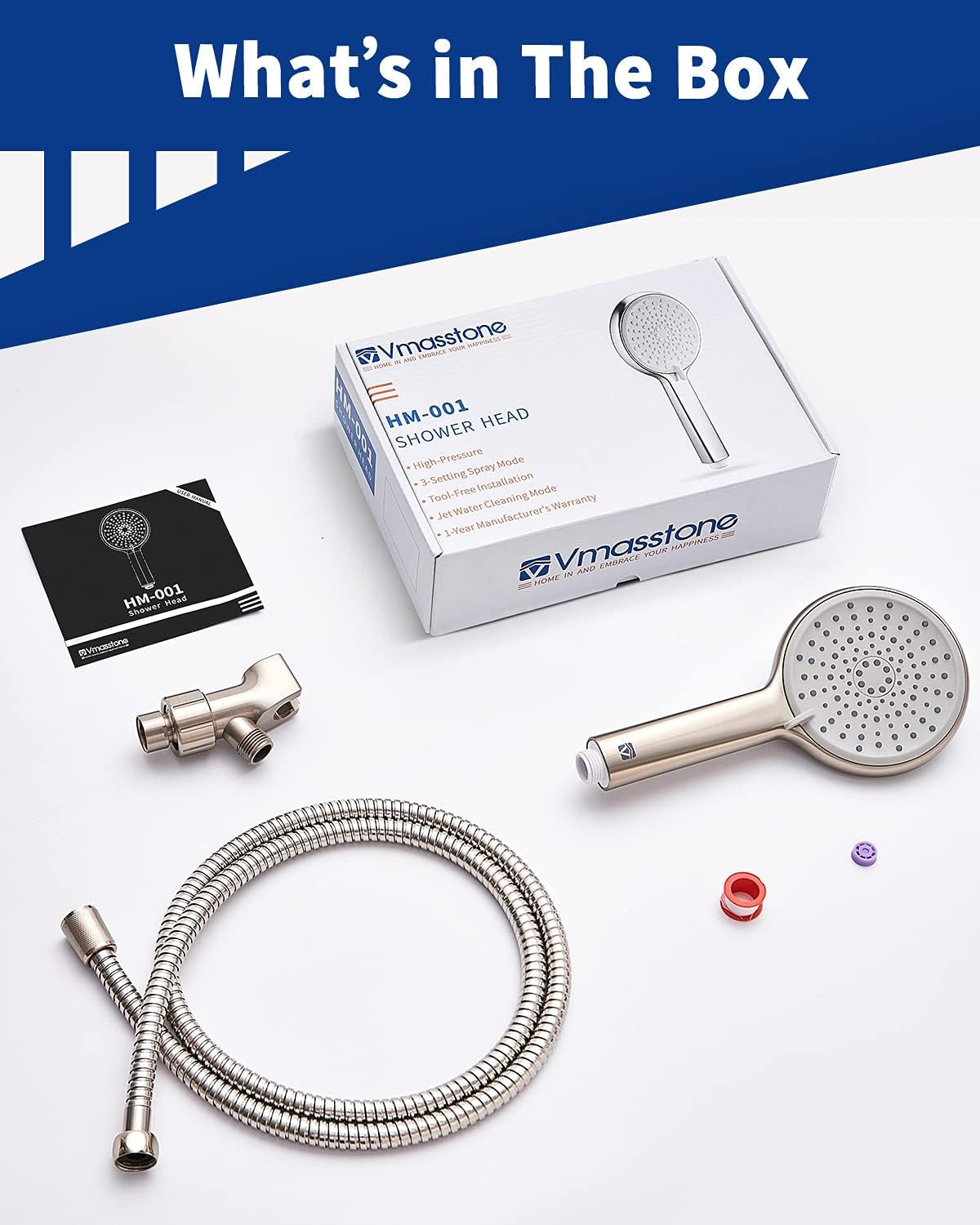 High Pressure Handheld Shower Head 4-Setting Shower Head Kit - Jet Water Mode - with 59" Stainless Hose and Adjustable Mount Excellent Replacement for Bath Showerhead (HM-001 Brushed Nickel)
