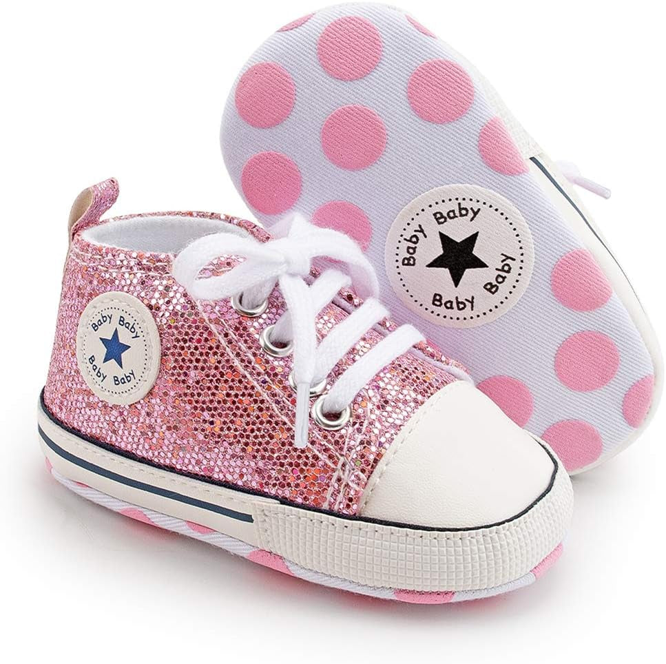 Unisex Baby Boy Girl Canvas Sneaker Soft Sole Infant Lace up Newborn Ankle Toddler First Walkers Crib Shoes
