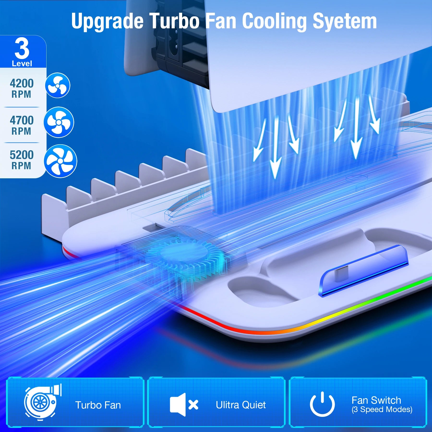 PS5 Slim Cooling Stand with RGB Light Fan